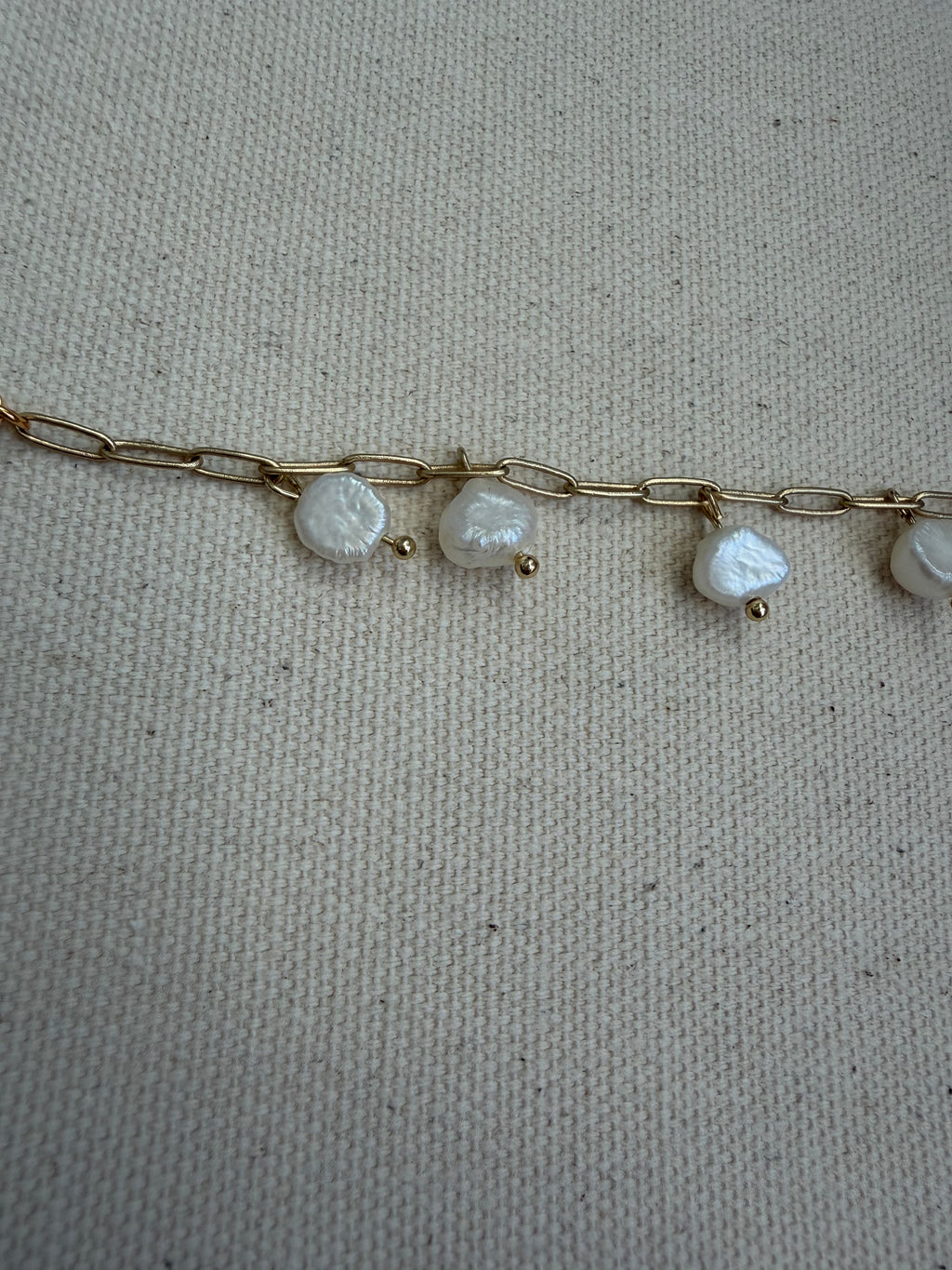 Coin Pearl Fringe Bracelet — Paperclip Chain