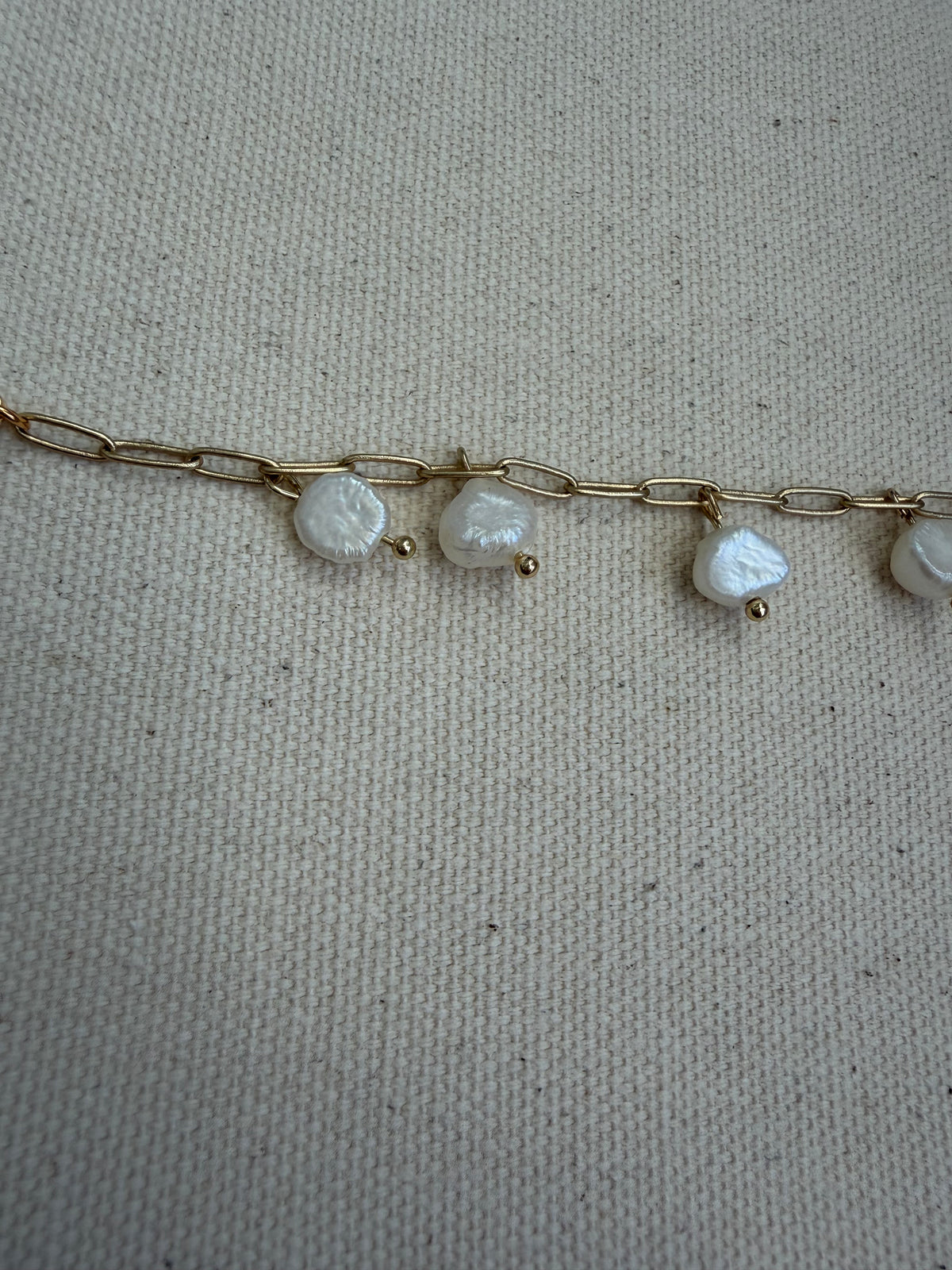 Coin Pearl Fringe Bracelet — Paperclip Chain