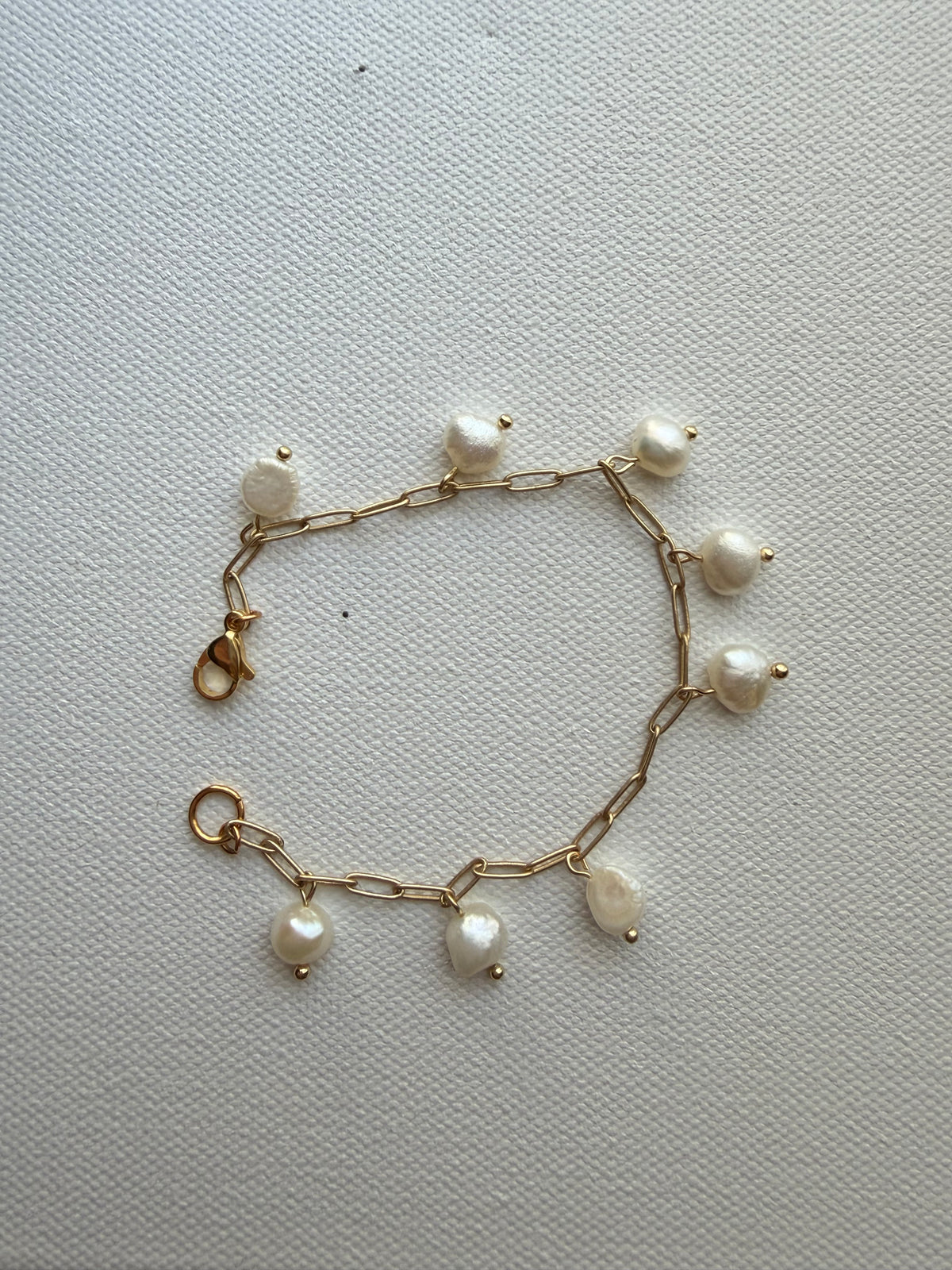 Coin Pearl Fringe Bracelet — Paperclip Chain
