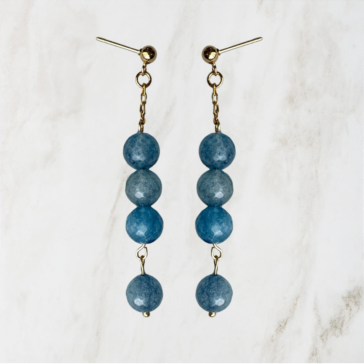 Blue Agate Dangle Earrings on Gold-Plated Chain