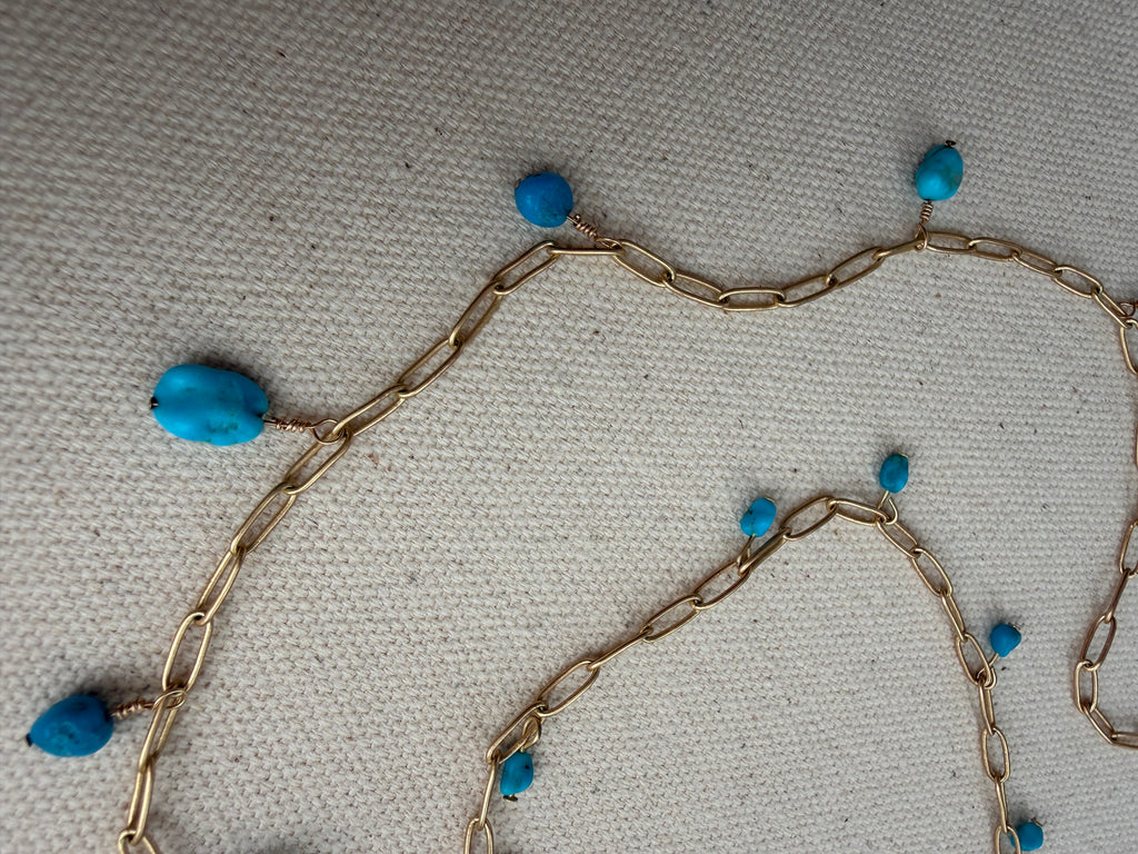 Turquoise Drop Necklace — Gold Filled Paperclip Chain