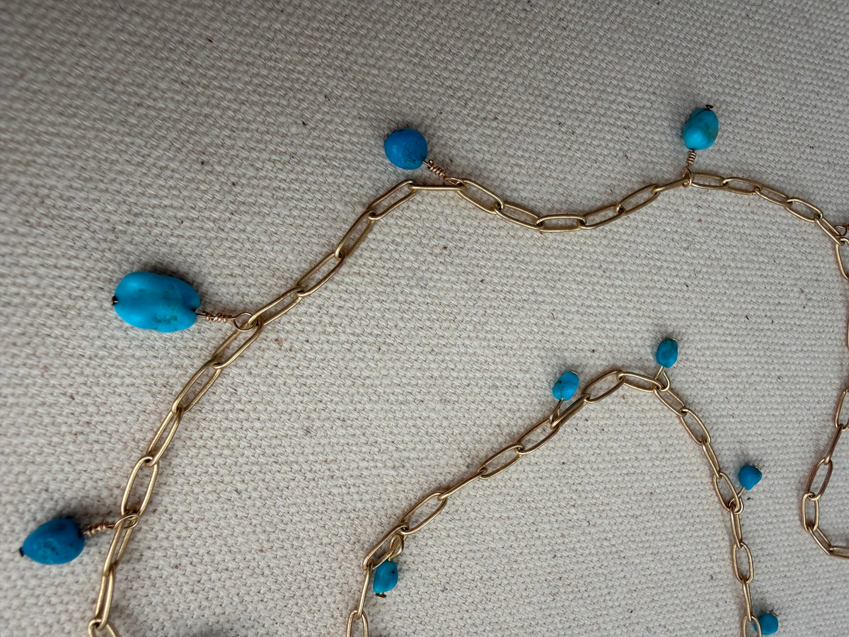 Turquoise Drop Necklace — Gold Filled Paperclip Chain