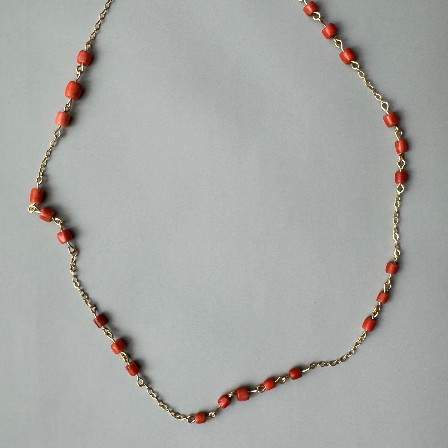 Delicate Coral Beads on Gold Chain Necklace