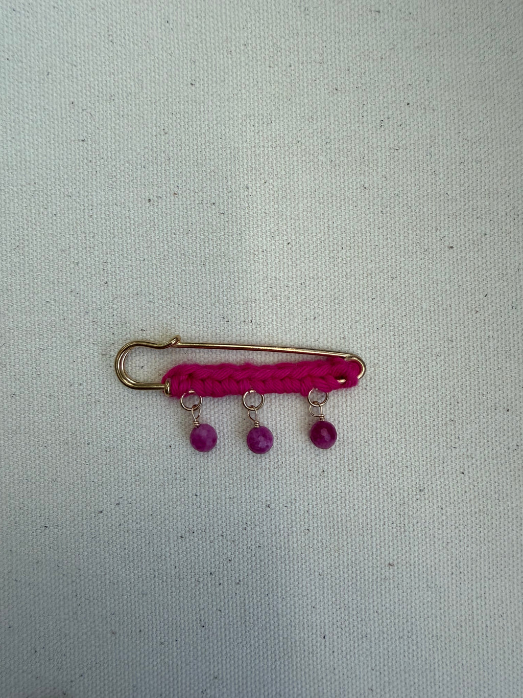 Magenta Crochet Safety Pin Earrings — Stone Drops