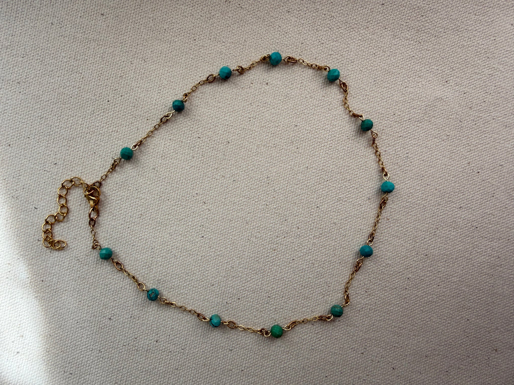 Turquoise Station Necklace — Gold Plated Chain