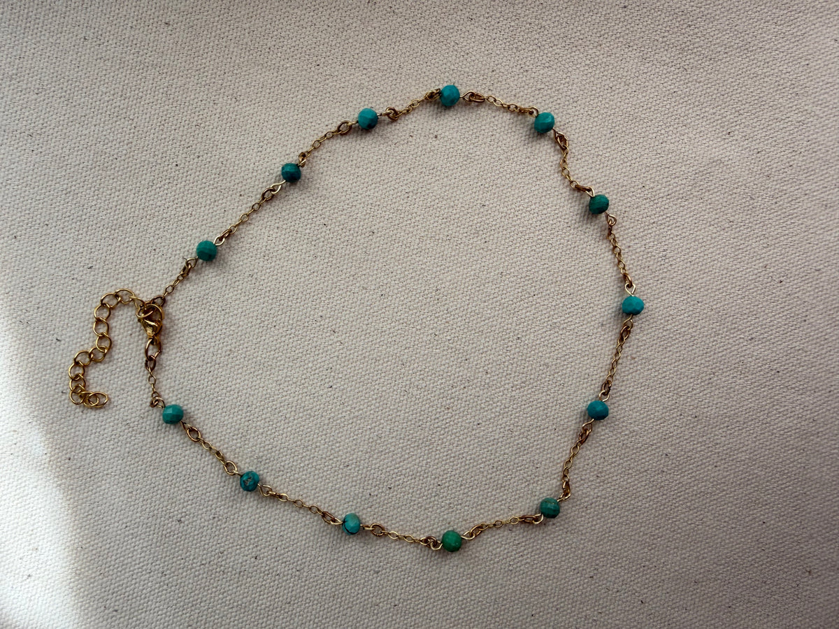 Turquoise Station Necklace — Gold Plated Chain