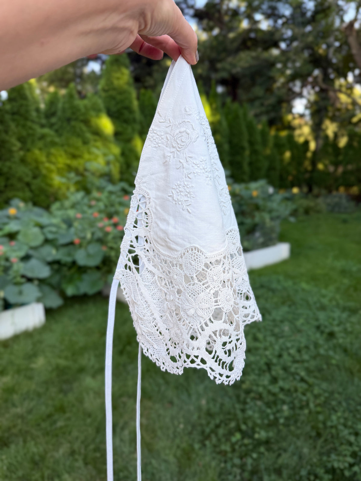 White Embroidered Linen Hair Kerchief