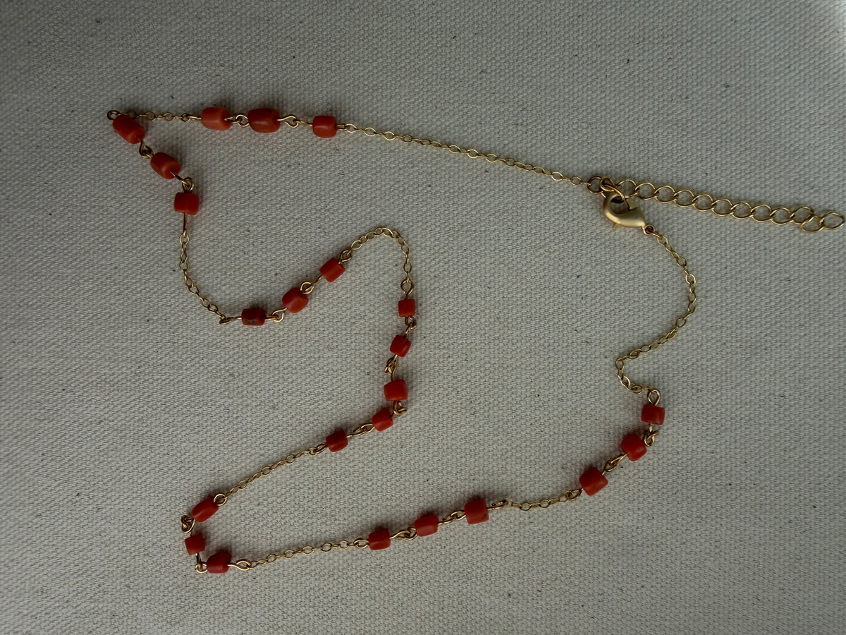 Vintage Coral Station Necklace — Gold Filled Chain