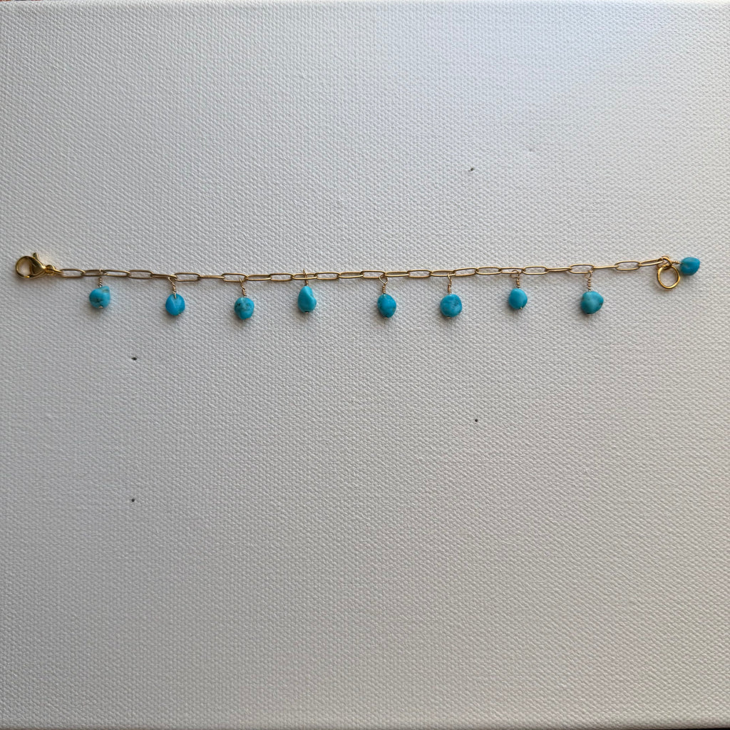 Turquoise Chip Fringe Bracelet — Paperclip Chain