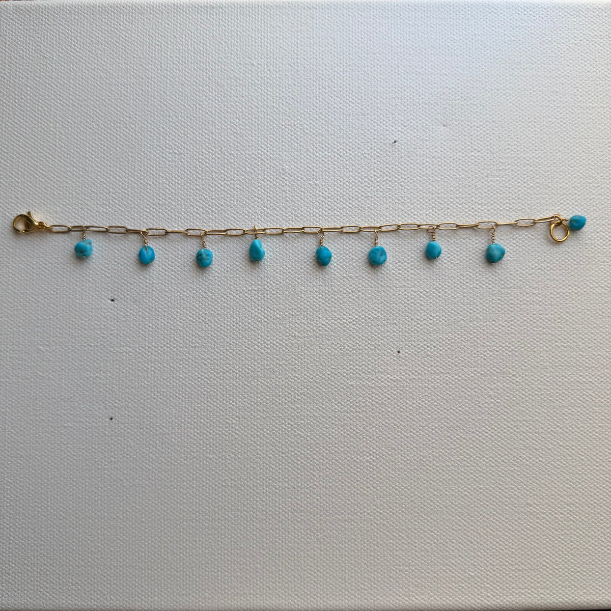 Turquoise Chip Fringe Bracelet — Paperclip Chain