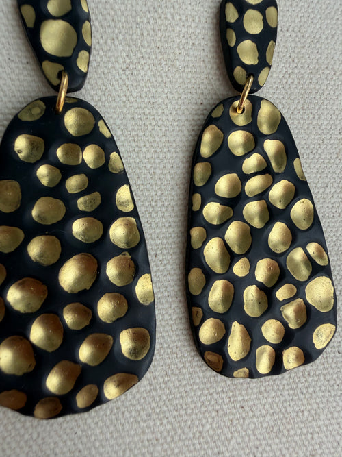 Black & Gold Dot Two-Tier Drop Earrings