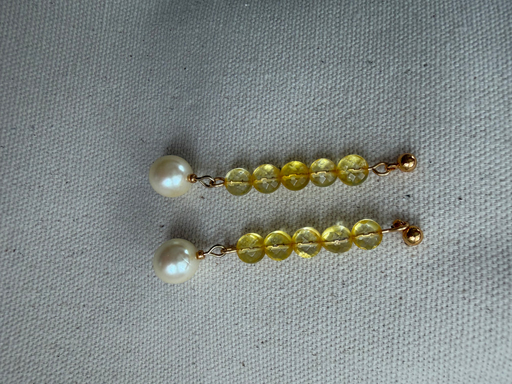 Citrine & Glass Pearl Drop Earrings