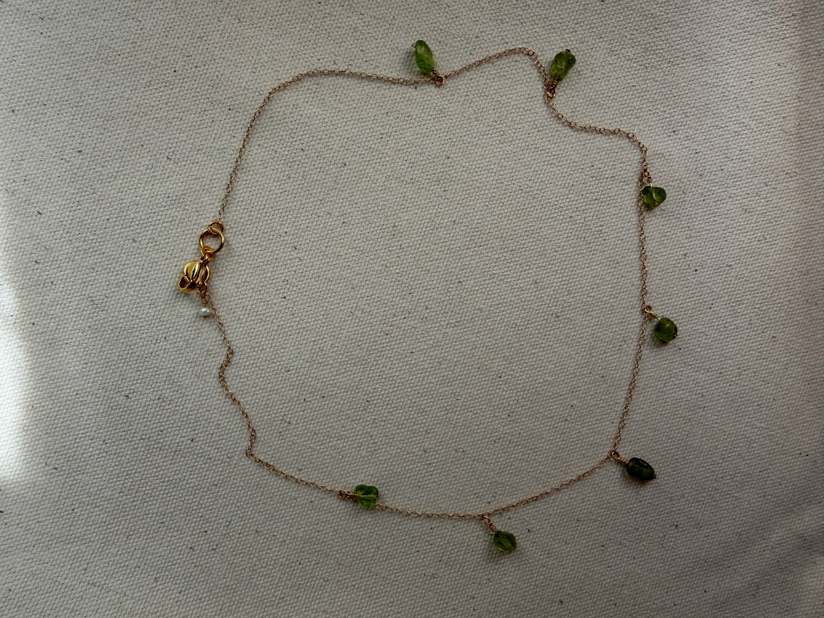 Peridot Drop Necklace — Gold Filled Chain