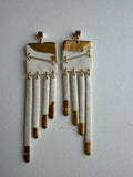 White & Gold Fringe Earrings — Angular Top