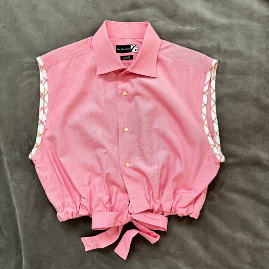 Dress shirt crop top - pink with tie