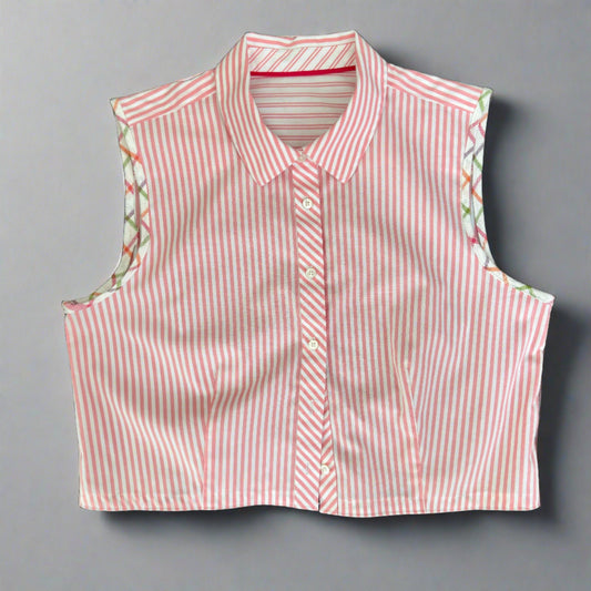 Dress shirt crop top - pink and white stripe