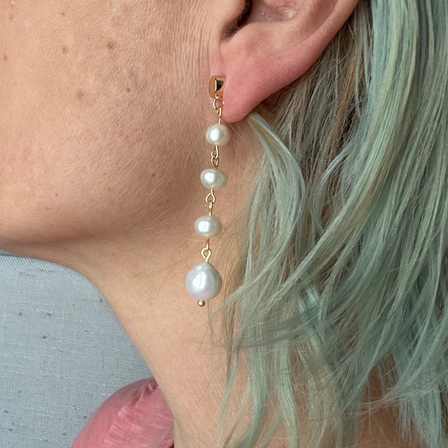 Long dangly pearl earrings