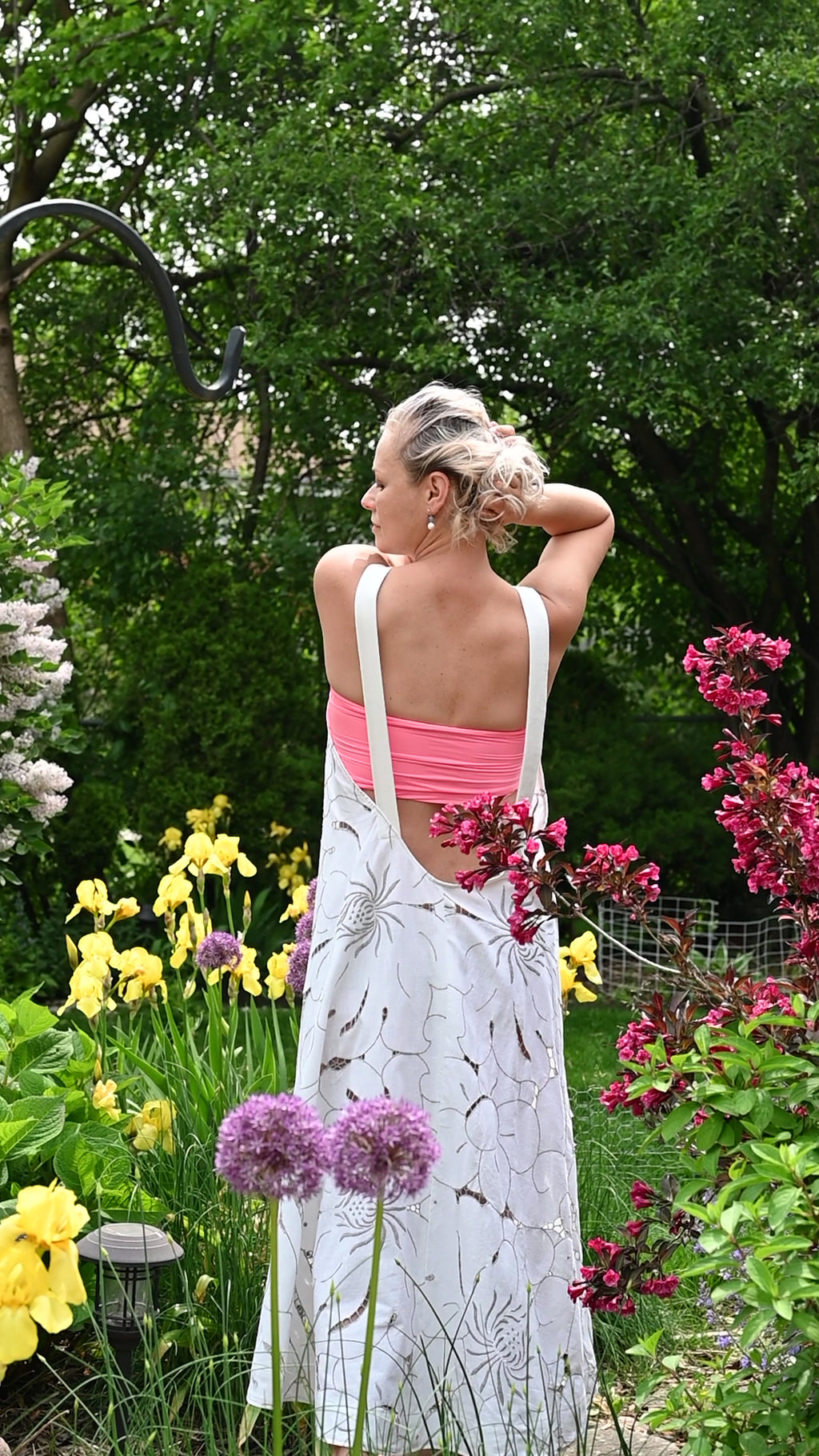 White Cutwork Low-Back Tablecloth Dress