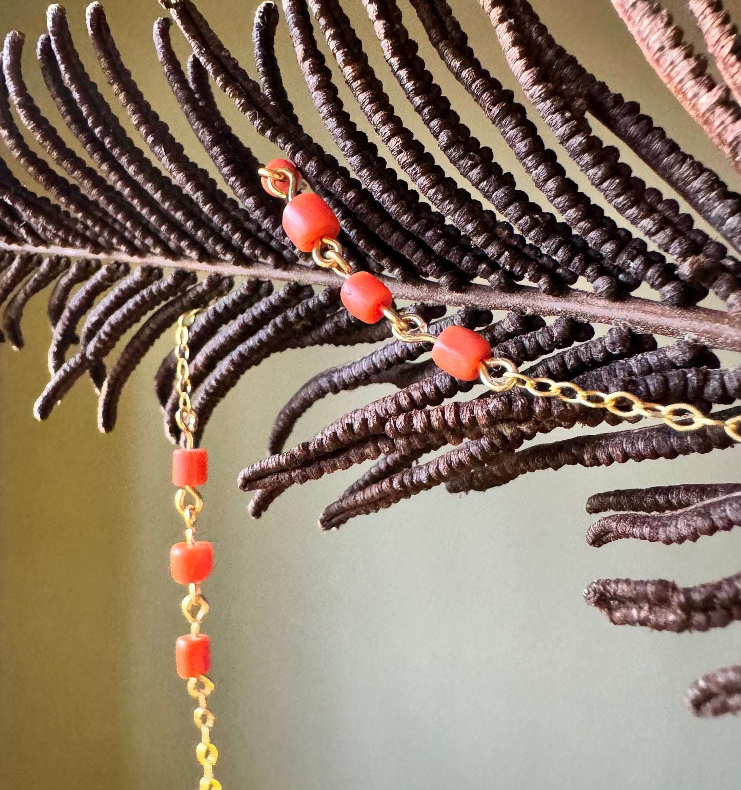 Delicate Coral Beads on Gold Chain Necklace